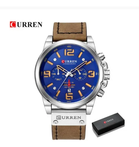 Reloj De Cuero De Lujo Curren Para Hombre Chronograph 8314 Color Del Bisel Blanco/azul