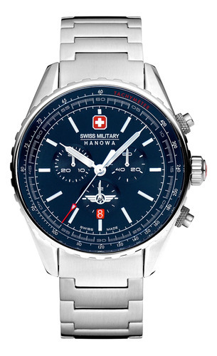 Reloj Swiss Military Smwgi0000304 Para Hombre Cronografo Color de la malla Plateado Color del bisel Gris Color del fondo Azul