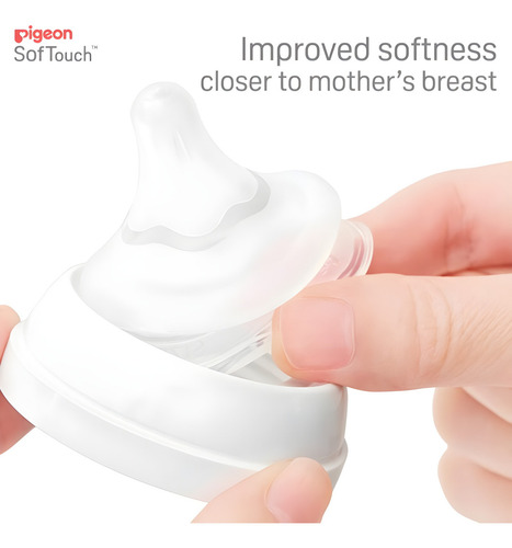 Mamadera Pigeon Softouch Vidrio Boca Ancha 160ML. Para Edades 0+ Meses Blanco