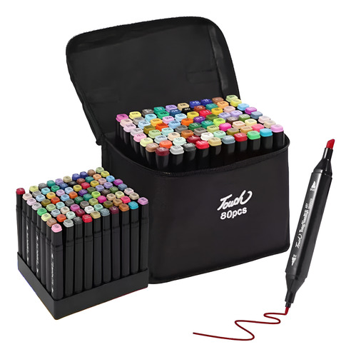 Marcadores Fibrones Touch Doble Punta X80 Con Estuche Y Base