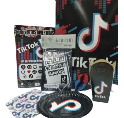 Set De Cumpleaños Tik Tok - Descartable -  Kit - Para 20 