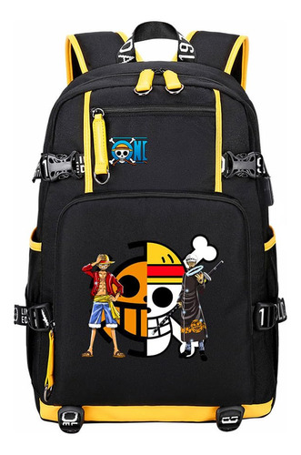 Zjyjing Anime Luffy Mochila Casual Negra Y Amarilla Con Inte