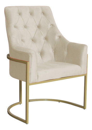 Poltrona Decorativa Vick Base Dourada Veludo Bege