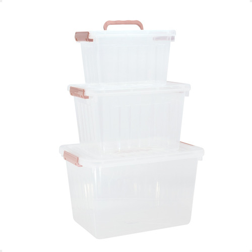 Set X3 Caja Organizadora Plastica Apilables 6lt, 12lt Y 24lt