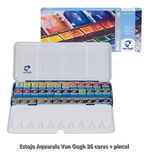 Estojo Aquarela Talens Van Gogh 36 Half Pan Metal Box + Pinc