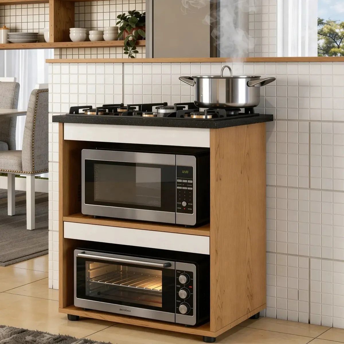 Armário de Cozinha para Cooktop 5 Bocas Turim Nature/Off White