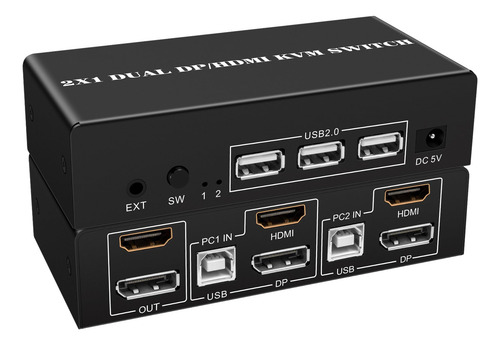 Wiistar - Conmutador Kvm Hdmi Dp 2 Monitores 2 Computadoras