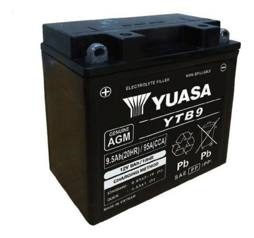 Bateria Moto Yuasa De Gel 12n9-4b-1 = Ytb9 12v 9.5ah