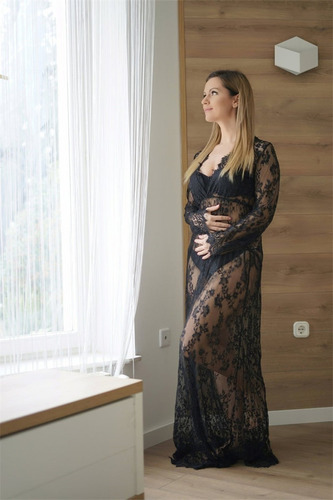 Vestido Encaje Transparente Book Embarazo Escote V 