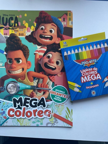 Pack Mega Colorea - Libro De Luca + Lápices Mega Colores 