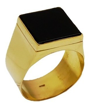 Anel Comendador Em Ouro 18kl/750 Com Pedra Onix Natural 9 Gramas