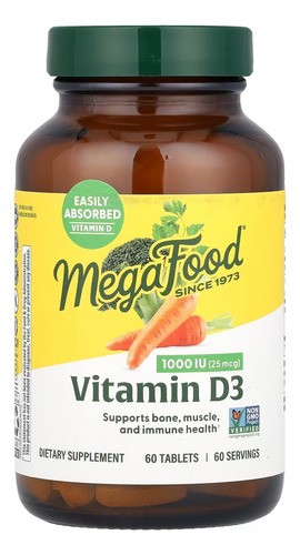 Megafood Vitamina D3 25 Mcg (1000 Ui) 60 Tabletas Sabor Sin Sabor