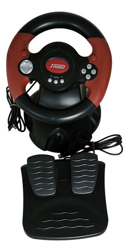 Volante Gamer Con Pedalera Steering Wheel Pc Negro Y Rojo (Usado)
