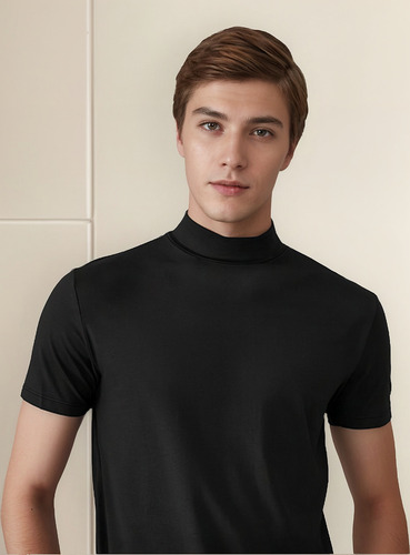 Camiseta Diaria Con Cuello Medio Alto En Color Liso Camiseta
