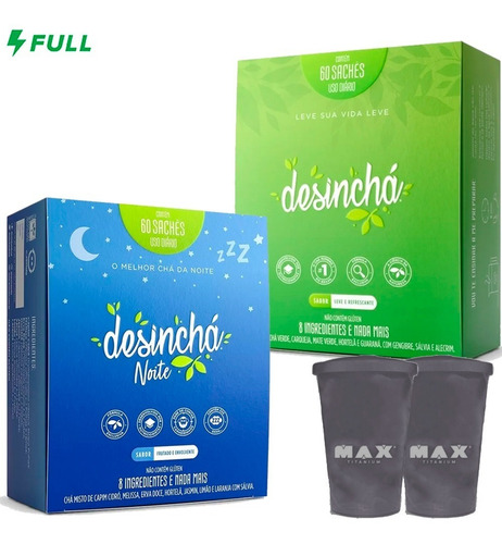 Desinchá 60 Sachês + Desinchá Noite 60 Sachês + 2 Copos