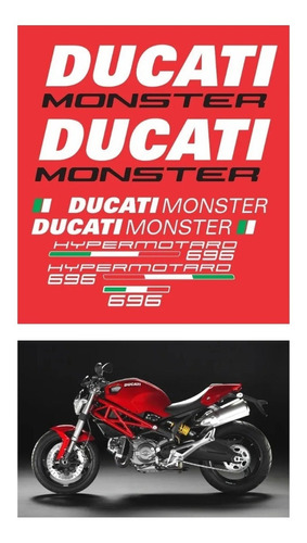 Kit Adesivos Compatível Ducati Monster Hypermotard 696 R479 Cor PRETO E BRANCO