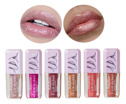 Labial Lip Gloss Brilloso C/ Glitter Hidratante Ruby Rose 