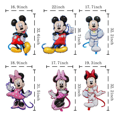 6 Pcs Minnie Mickey Party Globos, Suministros Para La Fiesta
