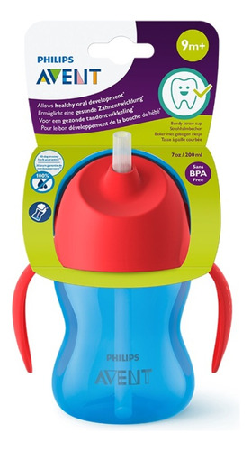 Vaso Pitillo 7oz Niño Avent - Scf79601 Color Azul - Rojo Liso