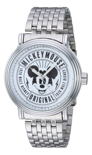 Reloj Vintage Plateado De Cuarzo Analógico Disney Mickey Mou