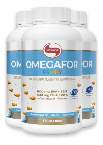 Kit 3 Ômegafor Family Ômega 3 Vitafor Com 360 Cápsulas Sabor Sem Sabor