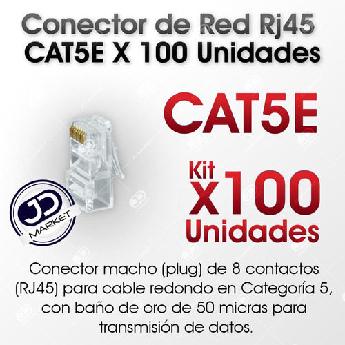 Imagen 2 de 5 de Conector De Red Terminal Rj45 Cat 5e / Bolsa X 100 Unidades