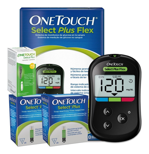 Glucómetro Onetouch Select Plus Flex 50 Tiras Y 25 Lancetas