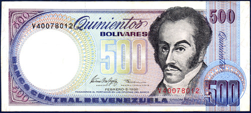 Billete De 500 Bolívares V8 Febrero 5 1998 Bolívar Orquídea