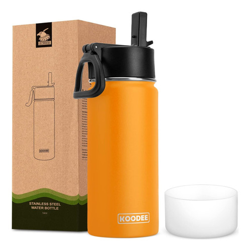 Koodee Botella De Agua Con Pajita, 16 Oz De Acero Inoxidable