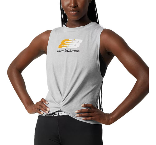 Musculosa New Balance Relentless Tank Gris Naranja Mujer