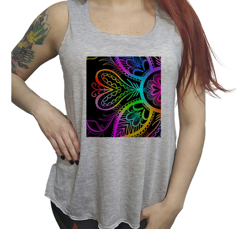 Musculosa Dama Mandala Lila Violeta Color Rosas Dibujo P5