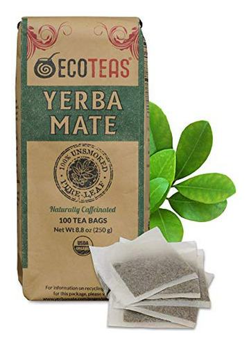 Té De Yerba Mate Orgánico Sin Humo, 100 Bolsitas - 8.8 Oz.