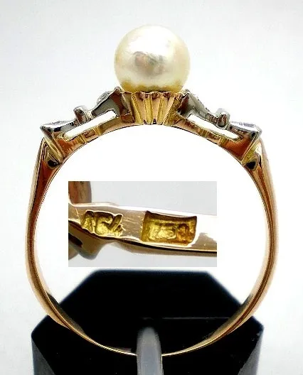 Anillo De Oro 18 Kt Perla Natural Y Zafiros Goldantiques