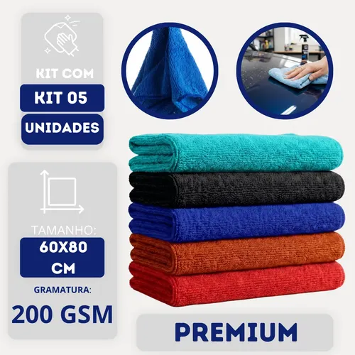 Kit 5 Pano Microfibra 60x80 200gsm Não Solta Fiapo Auto - R$ 27,76