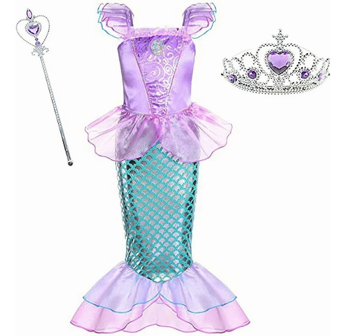 Disfraz De Princesa De Sirena For Niñas, Con Accesorios