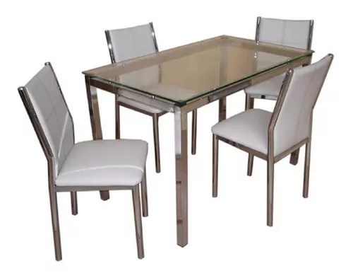 Juego Comedor 6 Sillas Mesa Vidrio 1,40x0,80 Todo Cromado - $ 1.108.000