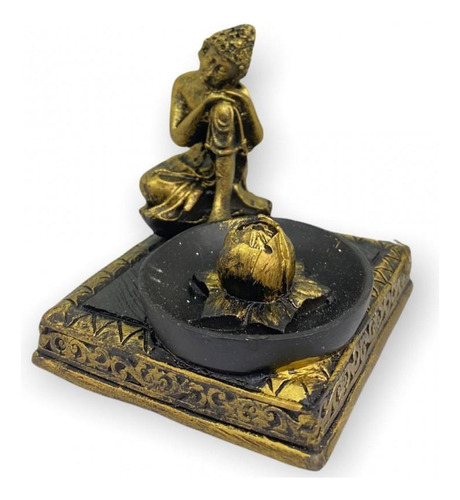 Incensário Quadrado Buda Ajoelhado Dourado 8cm Em Resina