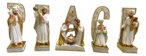Set Pesebre Peace Adorno Navideño Blanco 29x13x6 Cm