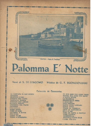 Partitura De La Canzoneta Palomma E' Notte De S. Di Giácomo