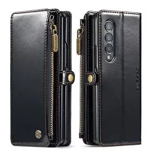 Funda Para Samsung Galaxy Z Fold 3 -billetera Cuero Negro