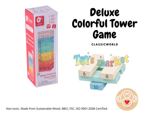 Torre De Madera Piezas Colores Juego Didáctico Classic World