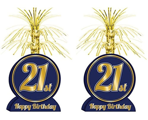 Beistle 21st Birthday Centerpieces 2 Piece, 13 , Blue/gold