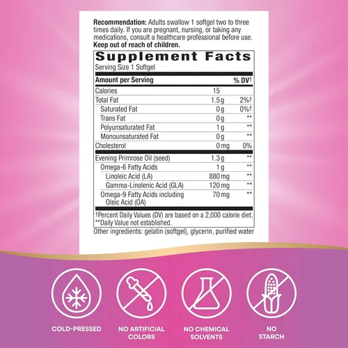 Aceite De Onagra Prensado En Frío 1300 Mg Por Porción 10% Gl
