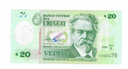 Billete De Uruguay, 20 Pesos, Polímero.  Jp