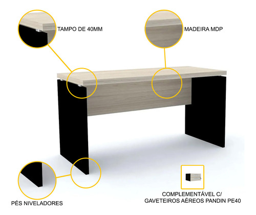 Mesa P/ Escritório 170x70 Pandin Pe40 - Nogueira Nogueira
