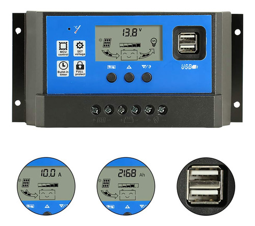 Pwm 50a Controlador Carga Solar,pantalla Puerto Usb 24v