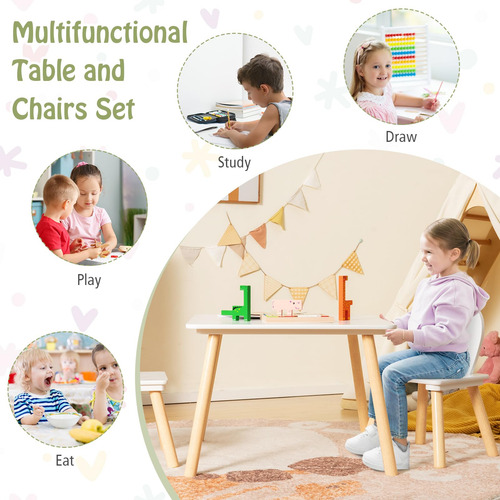 Costzon Juego De Mesa Y Silla Para Niños 3 Piezas De Mesa De Color