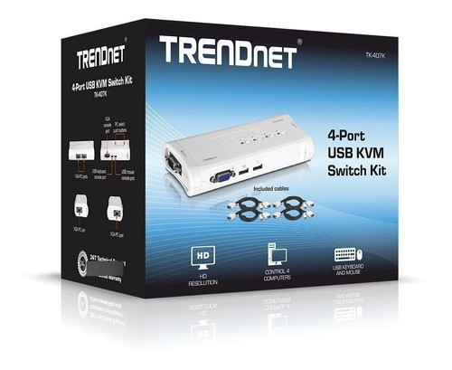 Switch Kvm Video Hd 4 Puertos Usb Trendnet Tk-407k +4 Cables