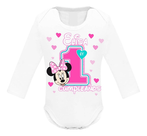 Body Bebe Minnie Primer Cumpleaños Personalizado M Larga