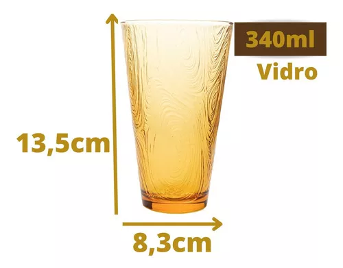 Jogo 6 Copos De Vidro Para Suco/Agua/Refrigerante 340ml